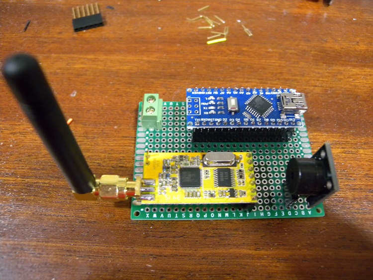 Top of the PCB warning module with connected components